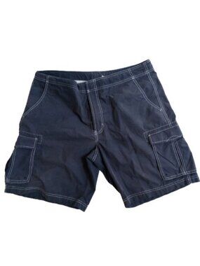 L.L. Bean Swim Trunks Size 38 Navy Blue Board Shorts Cargo Pockets Mesh Lined
